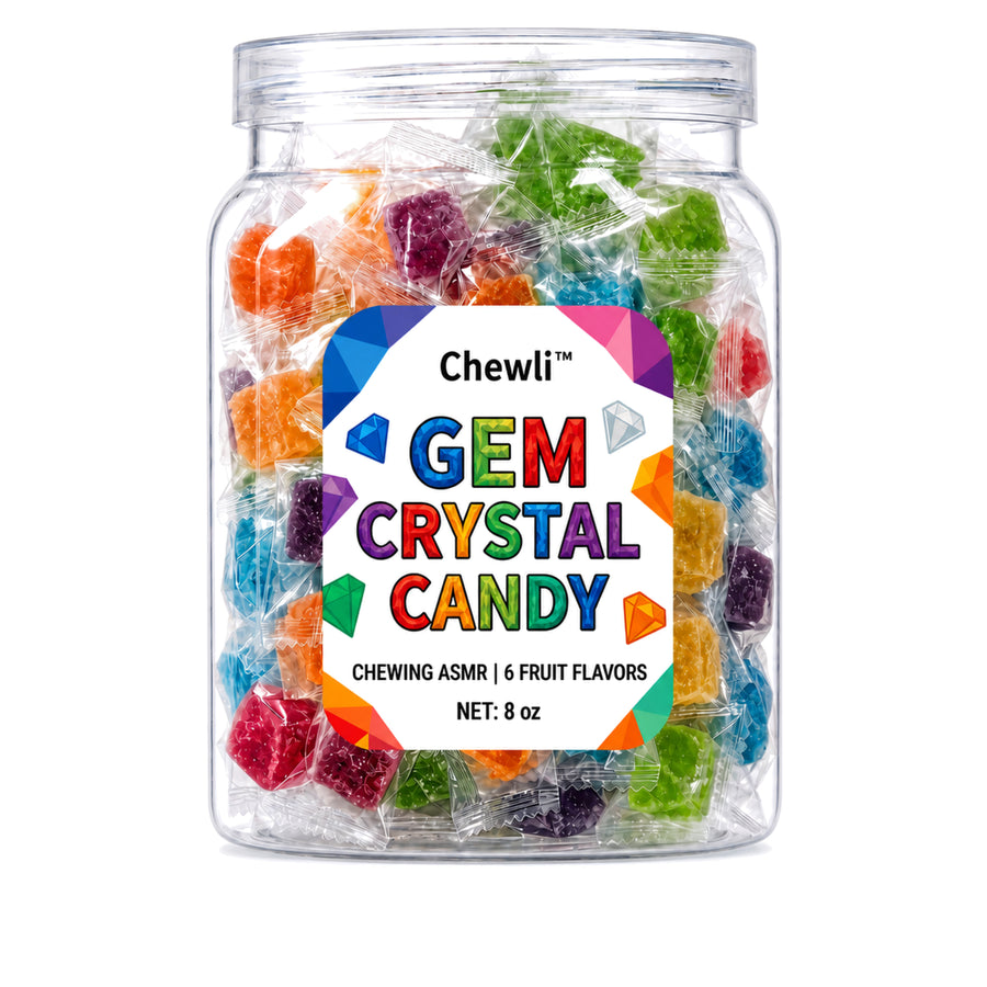 Chewli Gem Crystal Candy, Mixed Fruit ASMR Crunch Candy, 8 oz Jar