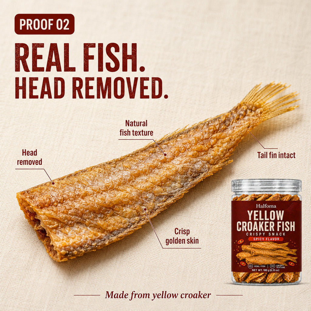 Halfoma Deep Sea Yellow Croaker Fish Crisps, Spicy, 6.35oz Jar
