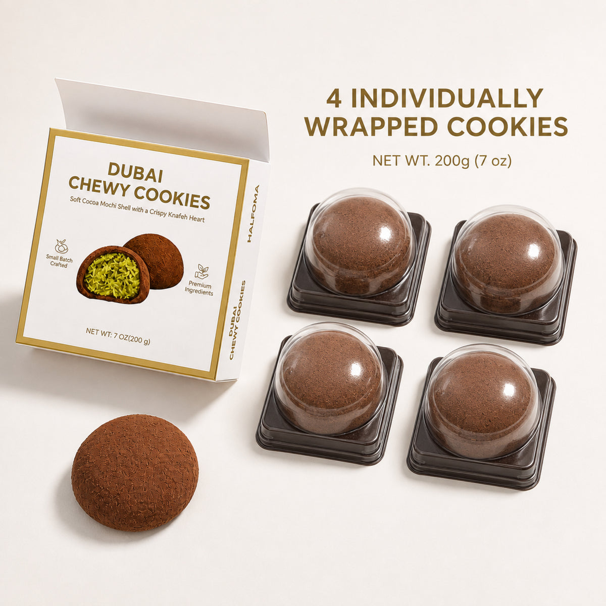 Dubai Chewy Cookies – Cocoa Marshmallow & Pistachio Knafeh Cookies, 4 Pieces