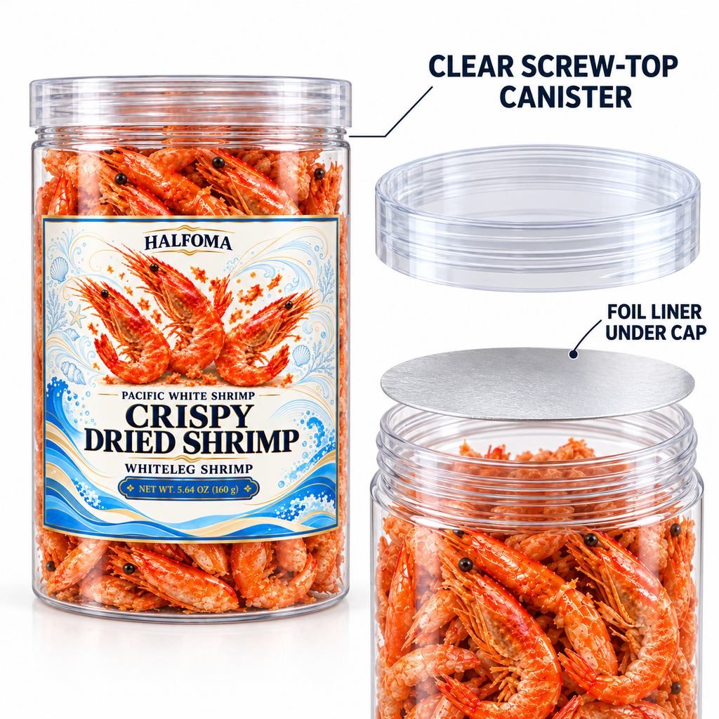 Halfoma Crispy Dried Whiteleg Shrimp Snack, Whole Shrimp, 5.64 oz (160 g)