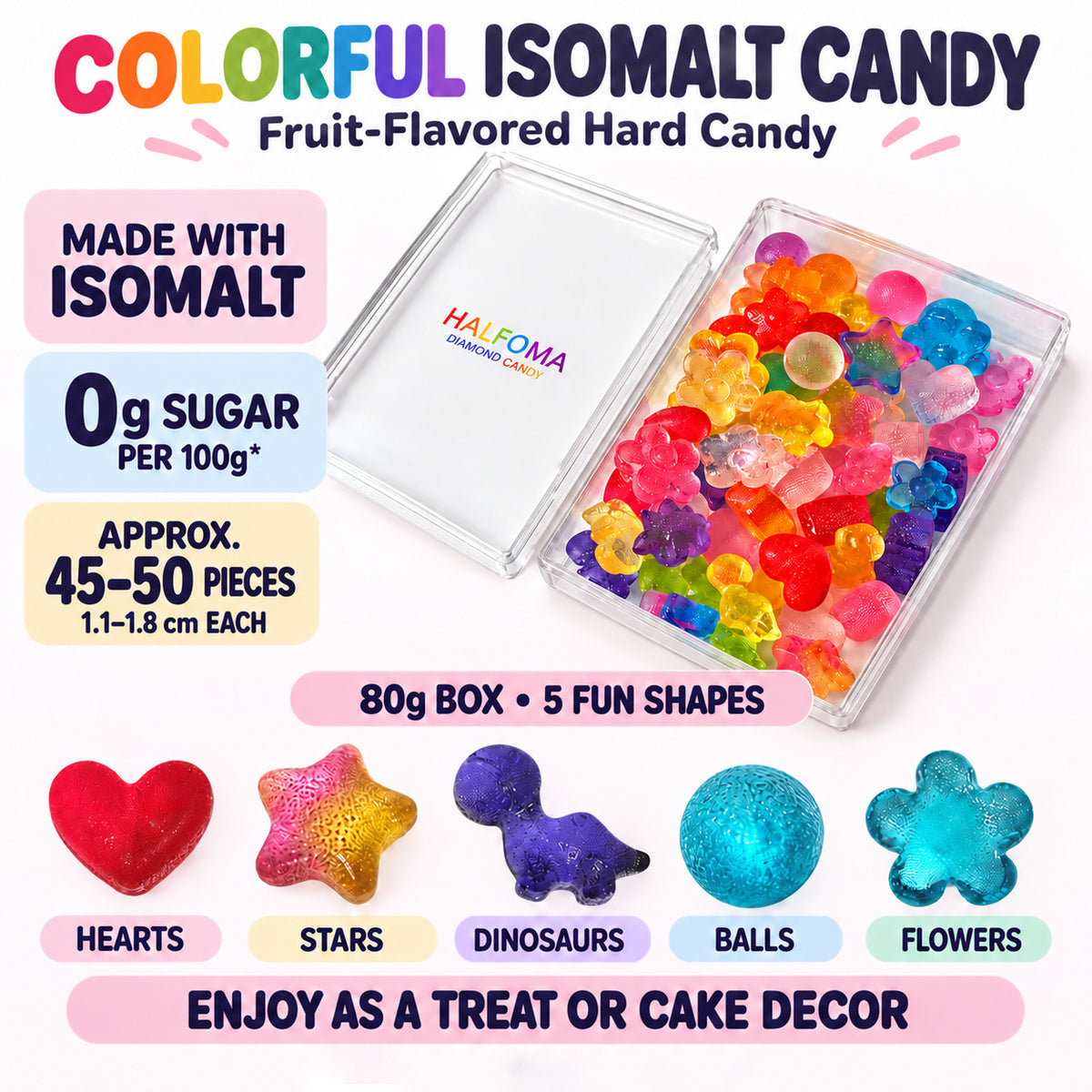 Mini Colorful & Cute Shaped Isomalt Hard Candy, Fruit Flavored, 80g