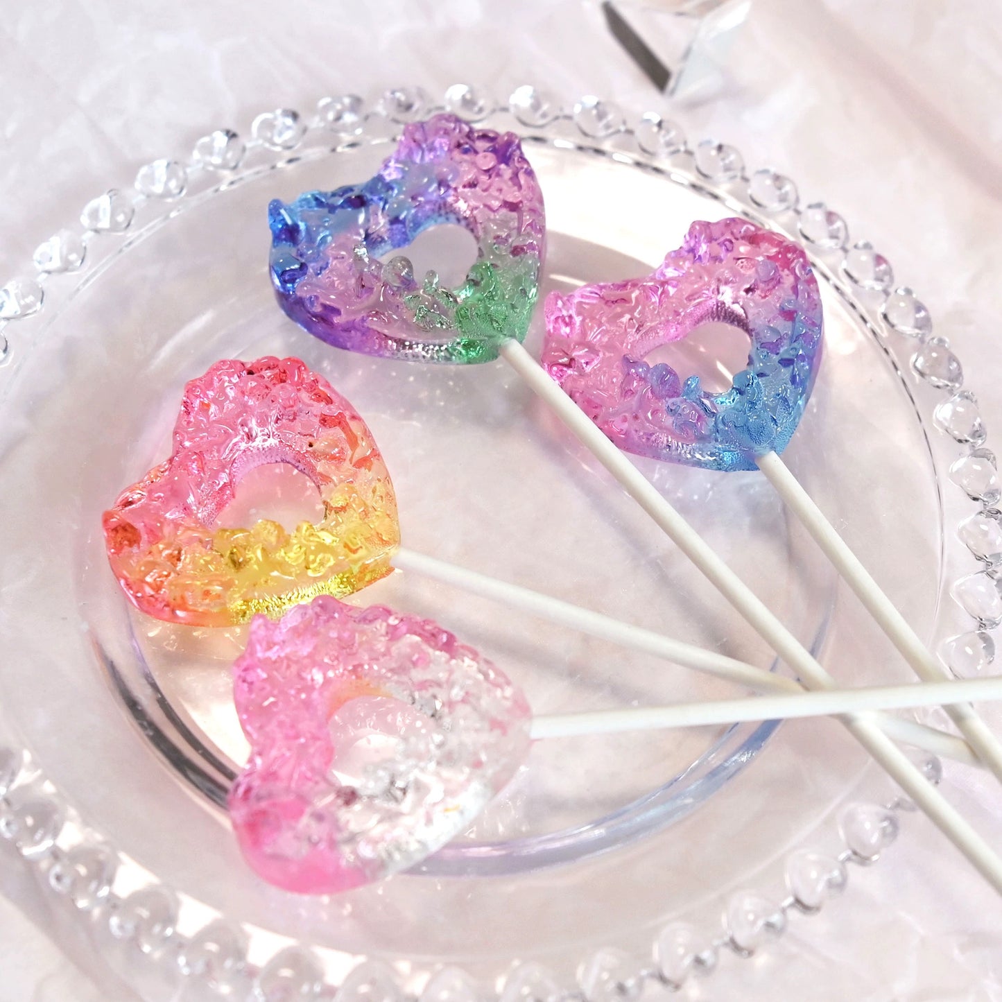 Caramelo de diamante en forma de corazón con piruleta 15g